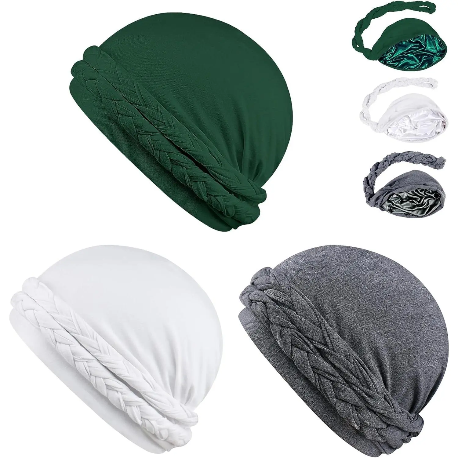 Satin Lined Halo Turban for Men - Pre-tied Braid Head Wrap, Sleep Cap, Bonnet, Durag, Beanie, Stylish Haircare Accessory for Hair Protection, Comfortable Sports & Outdoor Hat