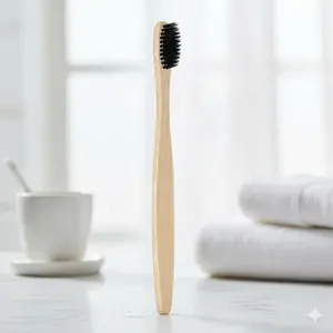 Eco-Friendly Bamboo Toothbrush Set: Biodegradable Bamboo Handle with Medium Charcoal Bristles for Sensitive Gums, Gentle Care & Teeth Whitening. Includes Travel Case, Perfect for Home Oral Care & Gift