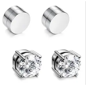 Stainless Steel Magnetic Stud Earrings for Men Women 8MM Non Piercing Clip on Hypoallergenic Square Cubic Zirconia Earrings Set
