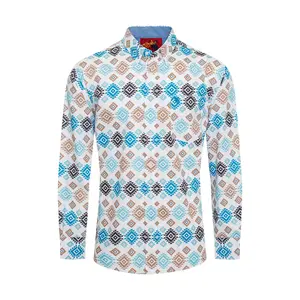 MEN'S 100% COTTON POPLIN PRINT SHIRTS-PS300L-3012