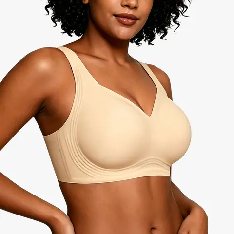 As Fairy Women's Plus Size 30DD Wireless Bra - V-Neck, Full Coverage, Wide Strap Support, Back Smoothing, Seamless Finish for Under Tops, Extender Included, Unlined Minimizer, Comfy Everyday Bra, Underwire Unlined