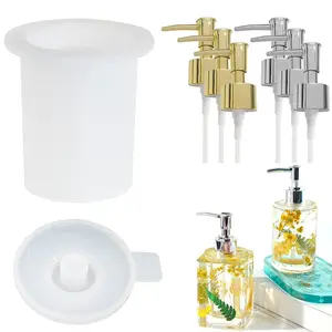 8Pcs/Set Pump Bottle Resin Mold,Including 2 Square Silicone Bottle Mold and 6 Pump Dispenser for Storage Soap Lotions Hand Sanitizer and Creams,DIY Dispenser Pump Bottles,Christmas Party Gifts,Hand Tools Kits