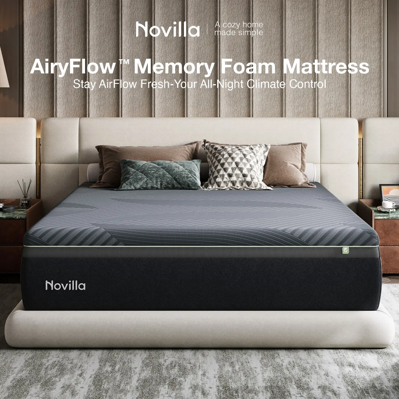 Novilla AiryFlow Memory Foam Mattress- Cool Night & Spinal Alignment, Pressure Relief & Motion Isolation, Green Tea-Infused, CertiPUR-US Certified, Medium Firm,DealsForYouDays