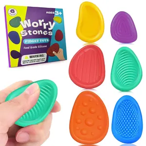 Colorful Fidget Sensory Toy Set, 6 Pcs/Box Soft Worry Stones for Autism Calming, Creative Stress Relief Toys for Students, Sensory Grippie Set
