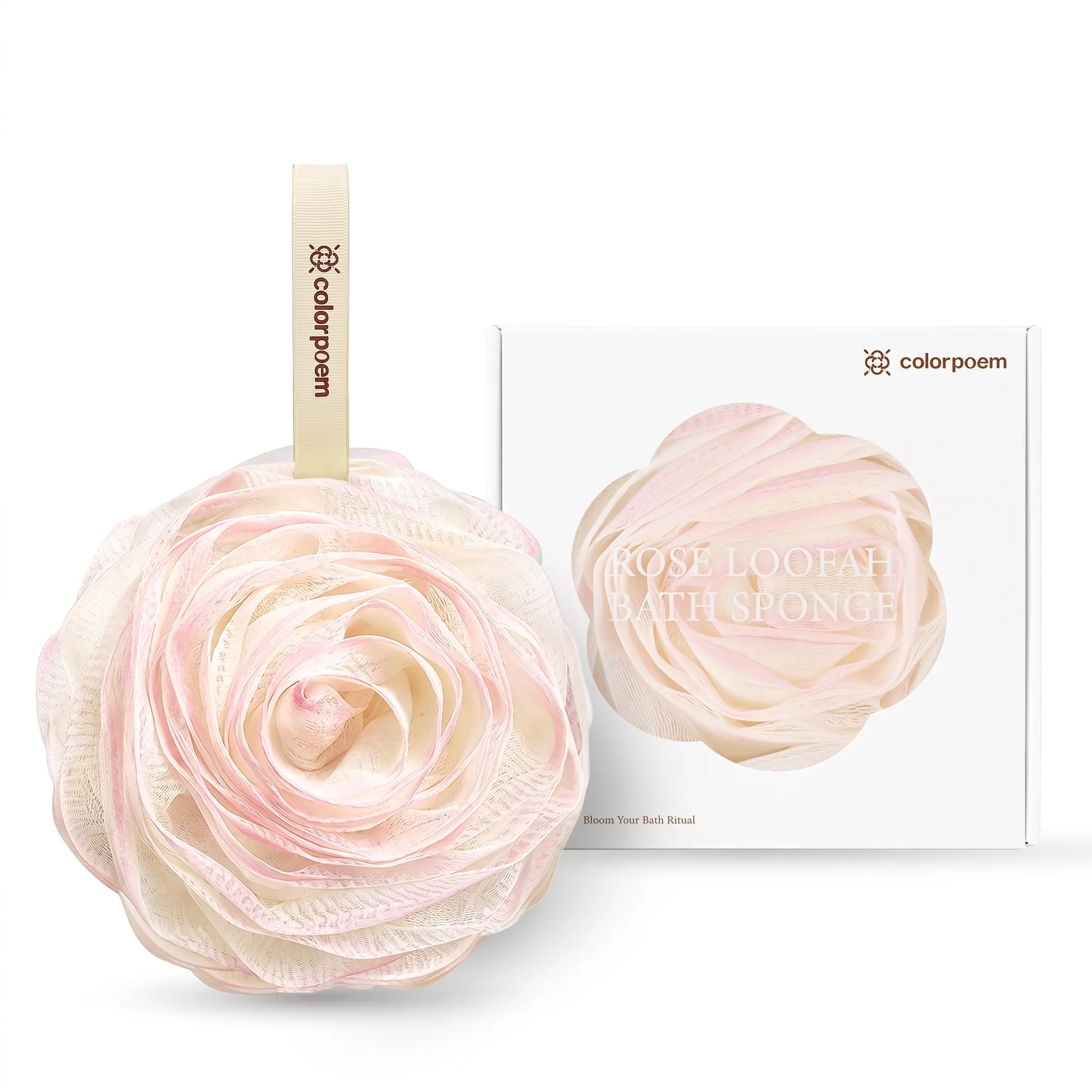 COLORPOEM Rose Loofah Bath Sponge,Soft Shower Loofah for Women, Body Scrubber, Gentle Exfoliating Bath Sponge, Cute Floral Shower Accessory