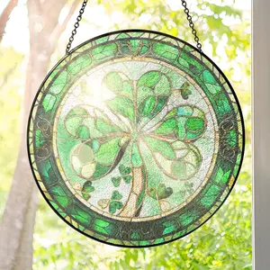 St. Patrick's Day Stained Glass Suncatcher – 3.5" to 12" Shamrock Hanging Decoration – Irish Gifts for Women, Men, Friends & Family – Festive Window Decor & Accessories