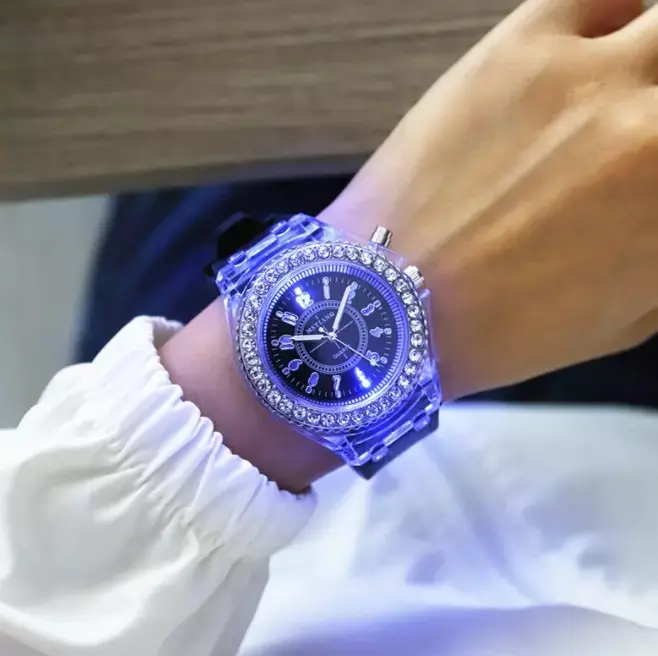 Luminous LED Watch Silicone Quartz Wristwatch Glow in the Dark - Black
