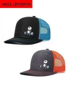 2pcs/1pc Unisex Printed Trucker Hat Fitness Panda Printing Mesh Baseball Cap Richardson Slightly Curved Brim Baseball Cap Adjustable Dad Hats Sports Outdoor Mesh Breathable Sun Hat Gift for Men Women