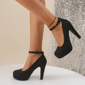 Women'sPlatformSuperHighHeels,All-MatchBlackAnkleStrapPumps,ElegantEveningDressShoes