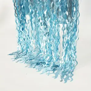 6-piece set of blue metal foil tassel decoration string | Suitable for underwater world and mermaid party decoration, ocean theme and birthday events, PET material, no need for electricity