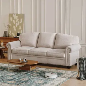 ONBRILL 90'' Rolled Arms Chenille Chesterfield Extended Sofa Couch with Nailhead for Living Room