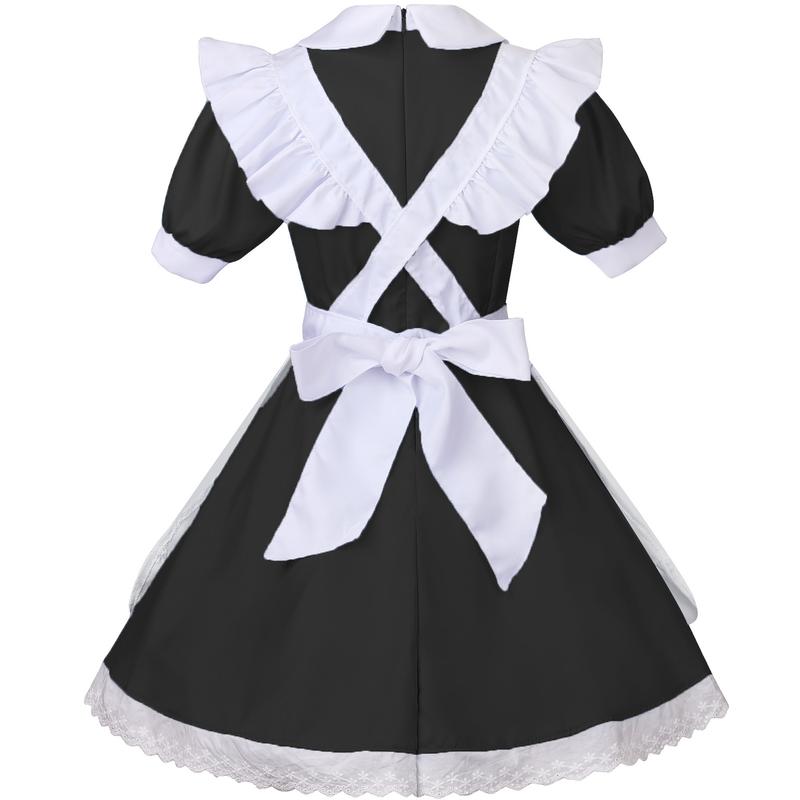 Women's Lolita French Maid Outfit Halloween Anime Costume with Apron Gloves Headband Socks 6 Pcs Set Cosplay Clothing cute fursuit