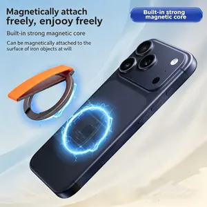 Magnetic Phone Grip Stand Ring Holder with Silicone Finger Strap,Wrist Strap, Magsafe Zinc Alloy Strong Magnet Ultra-Thin Back Mount Desktop Holder for Apple Mag Safe iPhone 17/16/15/14/13/12 Series Smartphone Stand Magnetic Mobile Mount