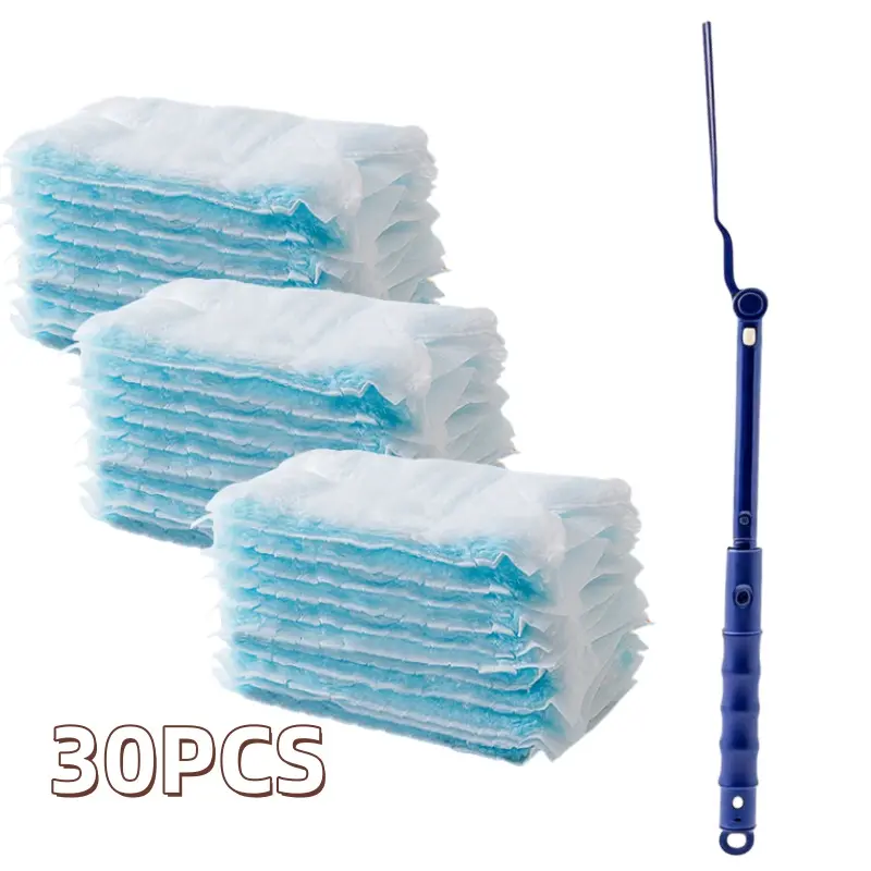 30 Pack Disposable Microfiber Duster Refills with 90cm Telescopic Extendable Handle, Ultra Fine Duster Heads and Bonus Microfiber Cloth, Multipurpose Household Cleaning Supplies