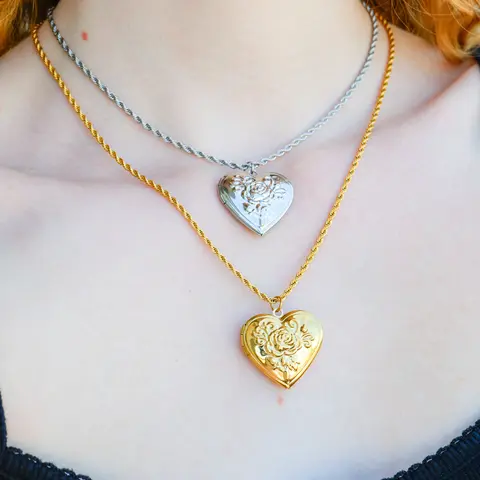 Rose Heart Locket | Silver & Gold