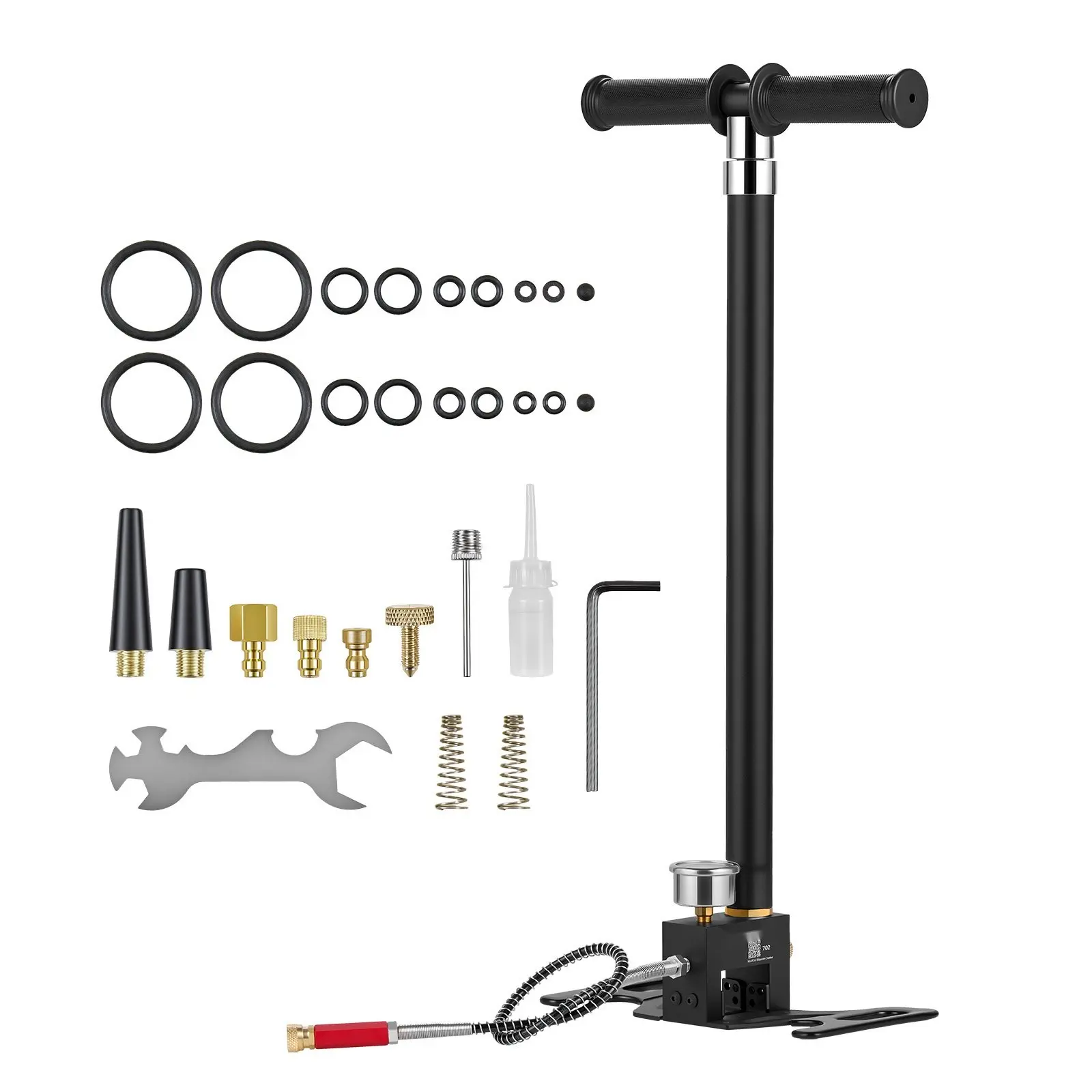 PCP Hand Pump, Four-Stage High-Pressure Stirrup Pump for Air Rifles and Paintball, Max 40 MPa (5800 PSI), Oil-Moisture Filter, Pressure Gauge, Stainless Steel Body, Suitable for Airguns, Paintball and Tire Filling
