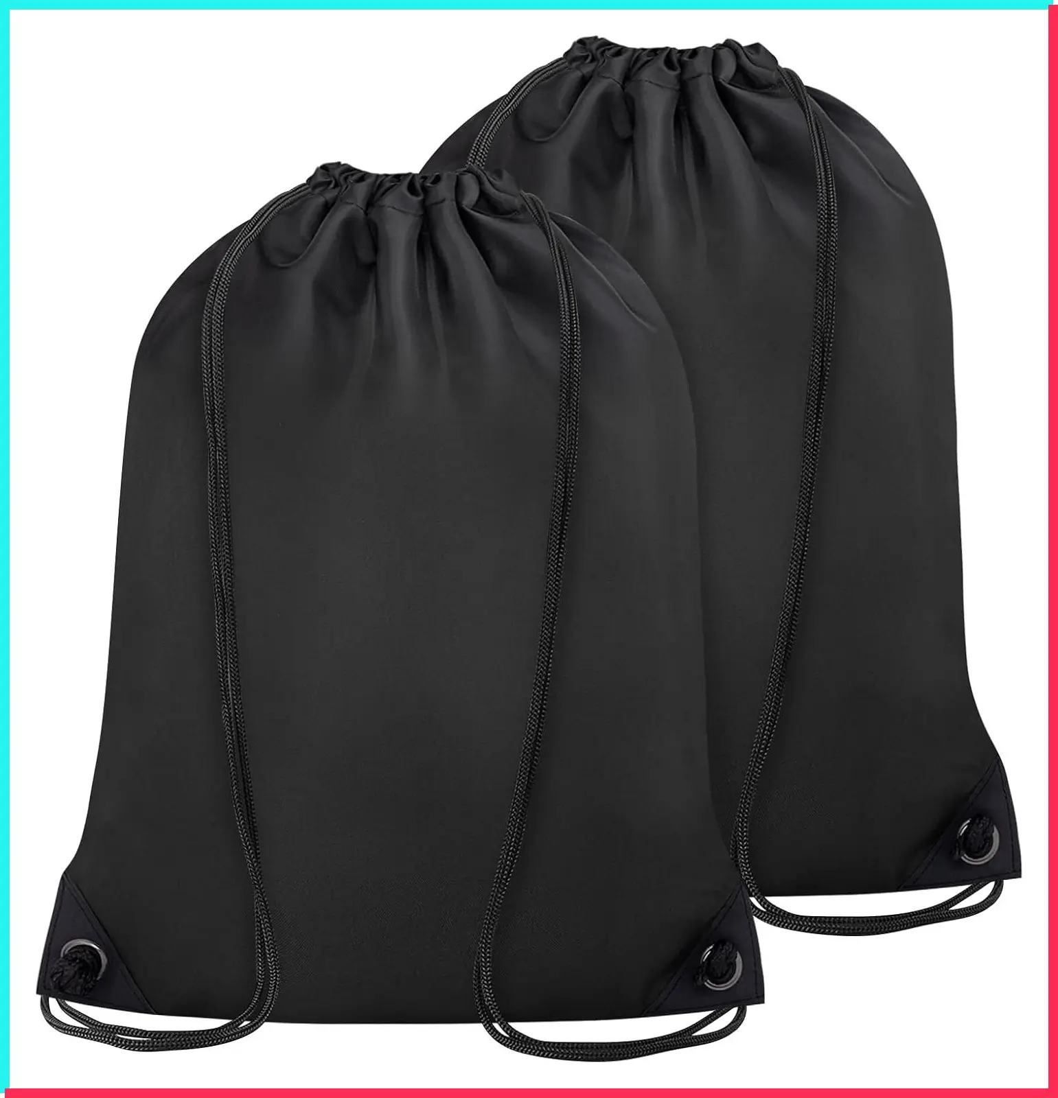 2PCS Drawstring Backpack Bulk, Cinch Bag for Men Women, String Bag for Gym, Sports, Travel, Swimming, Beach, Black