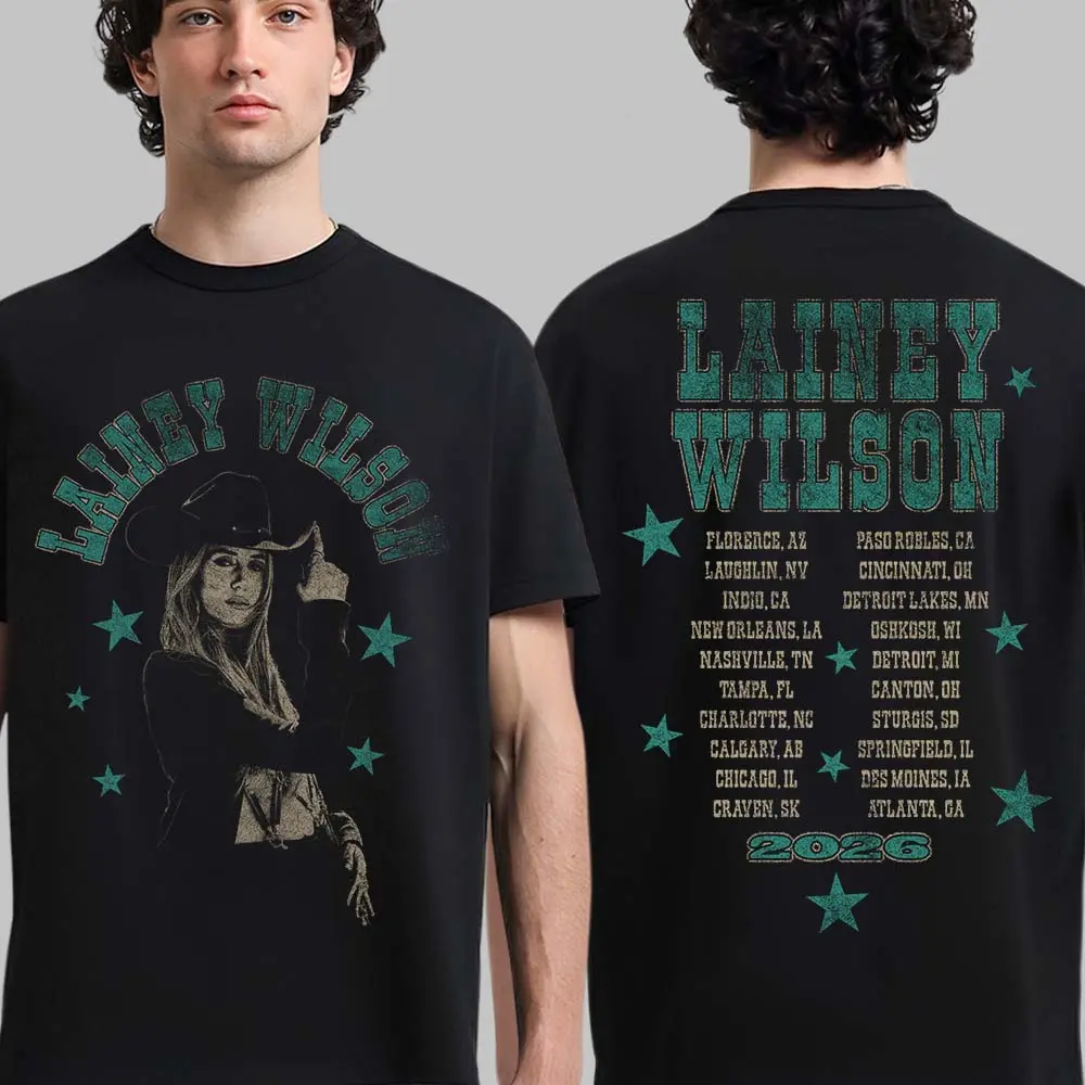 Lainey Wilson Whirlwind World Tour 2026 Dates Back 2 Sides T-Shirt For Men Women Unisex Graphic Tee Streetwear Crewneck Casual Top Clothing Menswear Outfits .