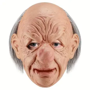 1pc Scary Old Man Latex Headgear, Halloween Cosplay Mask, Flexible Comfortable Costume Accessory, Non-Electric, Featherless, for Carnival & Costume Shows, Suitable for Ages 14+ Props