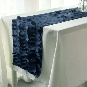 Taffeta Fabric Table Runner 12"x108" Navy Blue - 3D Leaf Petal Table Decor