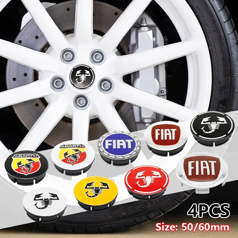 4pcs Fiat Wheel HUB Cover Stickers, Car Tire Center Modification Caps, Durable Anti-Scratch Protection, Fits Fiat 500, Panda, Tipo, 500x, 500L, Ducato