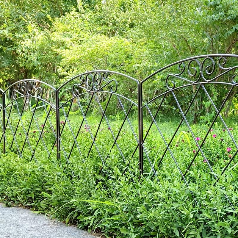 Arifaro Black Decorative Garden Fence — 24" High x 24" Wide (5-Panel Set, 10 ft Total Length); Rust-Resistant Metal Construction, No-Dig Installation; Doubles as an Animal Barrier; Ideal for Outdoor Borders, Dog Runs, Yards, Patios, and Flower Beds.