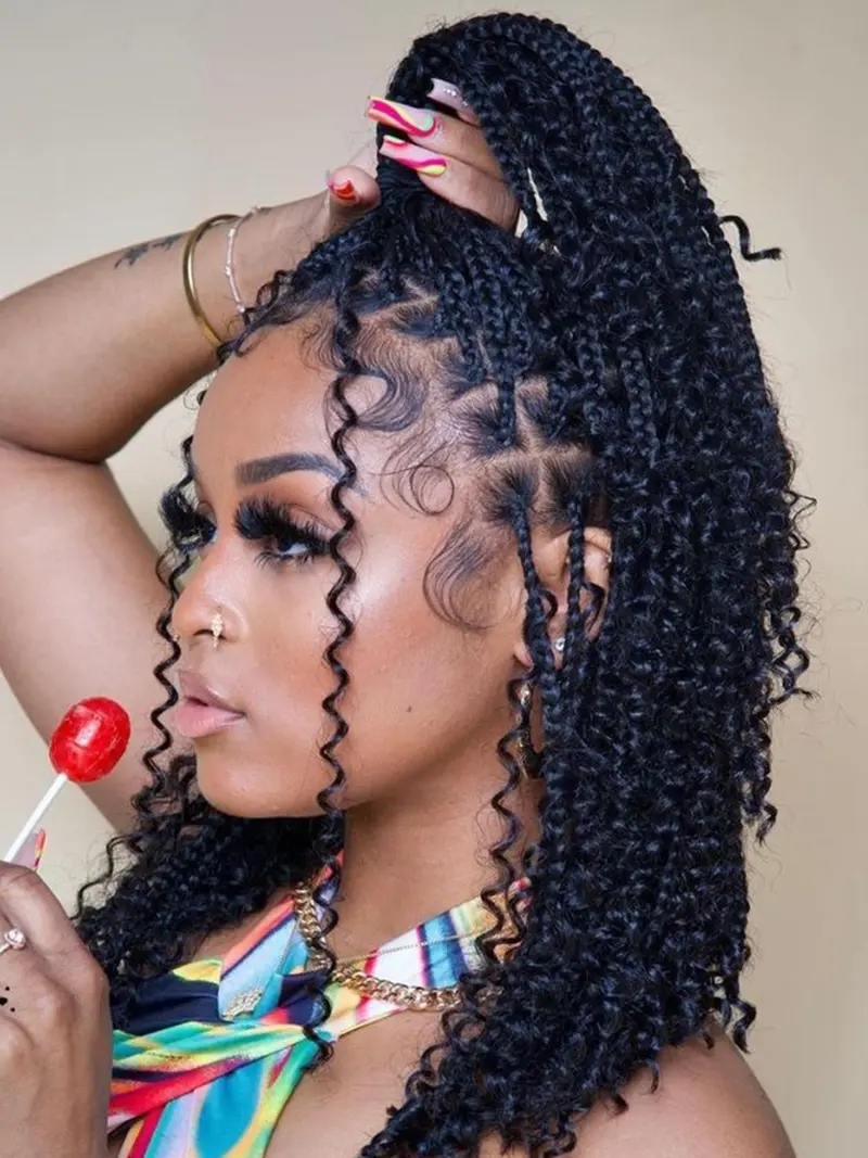 16 Inch Boho Style Box Braids Crochet Hair Wigs for Women, Bohemian Braided Wigs, Full Lace Box Knotless Braided Wig with Baby Hair, Synthetic Braided Lace Glueless Wig for Party, Daily Use