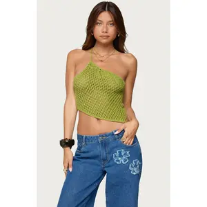 Edikted Women's Daley Asymmetric One Shoulder Crochet Top