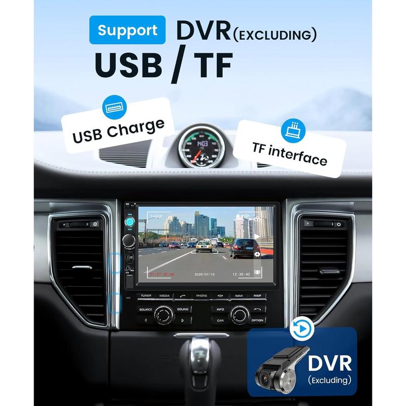 Single Din 7'' Car Stereo Wireless Carplay Touch Screen with Android Auto YouTube Video Bluetooth Mirror Link FM/EQ USB/AUX/TF/SWC/MIC Car Audio Receiver Backup Camera