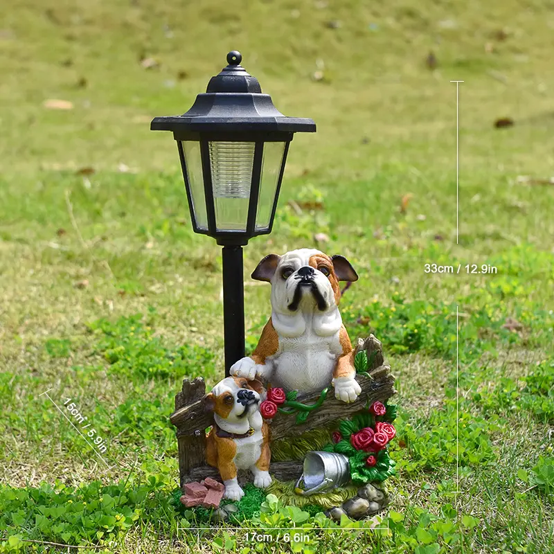 Solar Dog Design Garden Light Resin Animal Statue with Solar Light Decor Outdoor Chicken Figurines Decorations with Lantern for Patio Yard Backyard