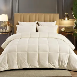 Double-Sided  Comforter Set  Size, 5 count Soft Luxury Winter Warm Bedding Sets, Modern Bed in A Bag Including 1 Cozy Comforter, 2 Pillow Shams, 2 Euro Shams for Home Decor, Cream