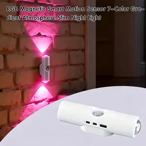 3Pcs Smart LED Wall Lamp with Motion Sensor 7 RGB Dynamic Ambient Night Light Remote Magnetic Stick on USB Rechargeable Cordless Projector Light for Home Decor Stairs Hallway Courtyard Doorway