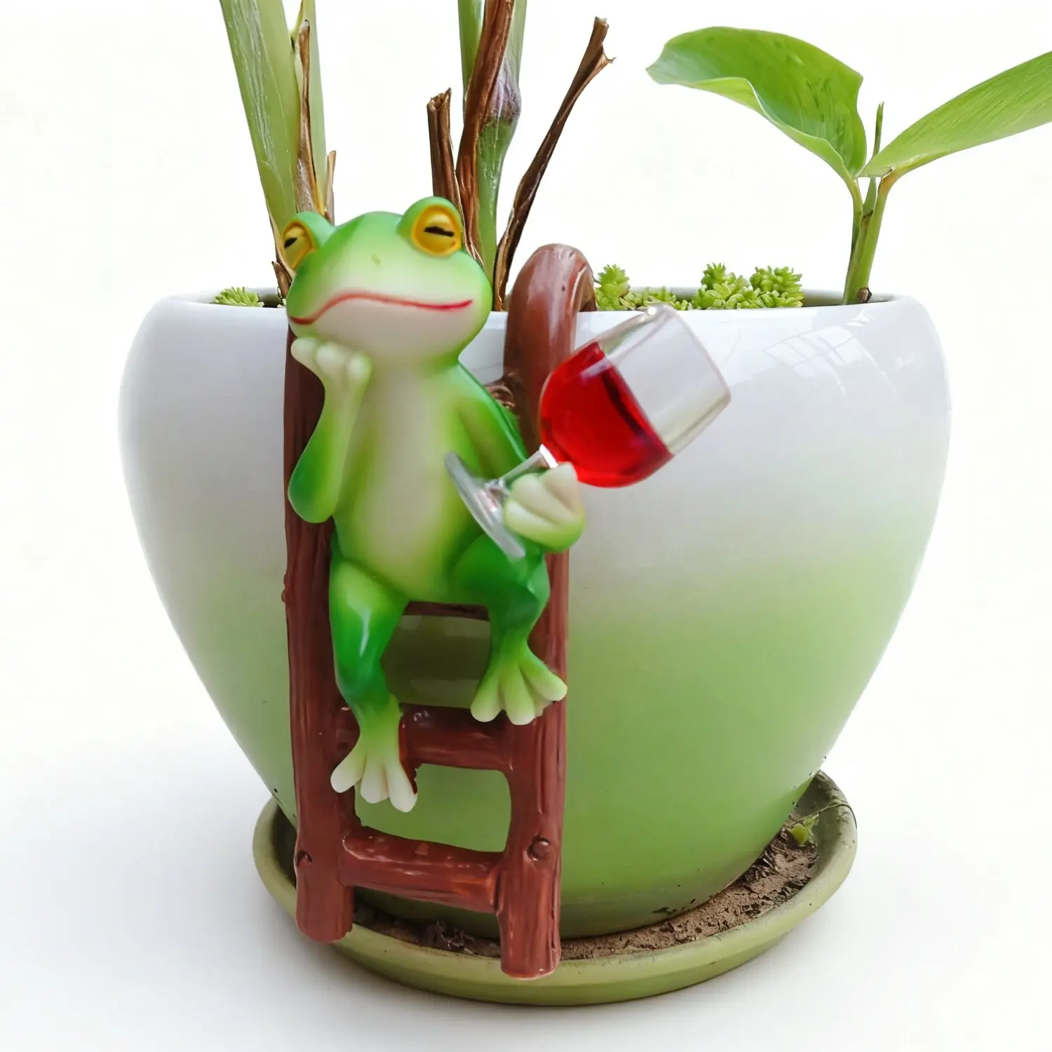 Whimsical Little Cute Frog Figurines & Planter Hugger - Adorable Resin Frog Statue, Decorative Ornament for Home, Yard Art, Garden & Plant Pot Decor - Unique Birthday, Housewarming, Thanksgiving & Christmas Gift for Nature Lovers