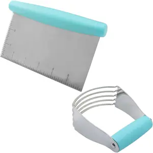Steel Bench Scraper and Pastry Blender Cutter Kitchen Baking Essential Tool with Comfortable Grip Handle for Pie Dough