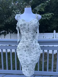 Mesh Print Ruffle Sleeve Corset Midi Dress