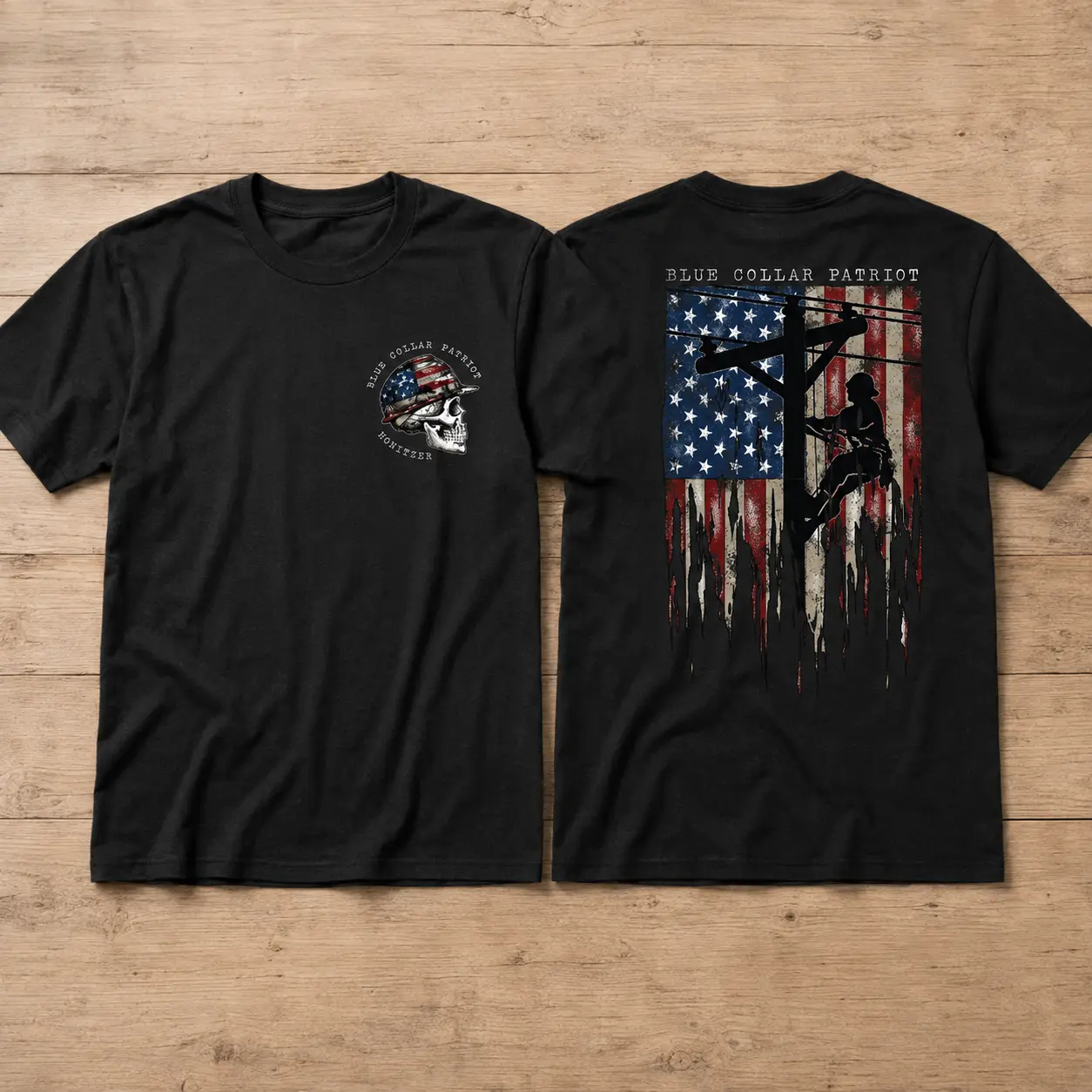 Blue Collar Patriot Lineman T-Shirt, American Flag Utility Worker Tee, Powerline Electrician Shirt, Lineman Gift for Men, Shirt for Men