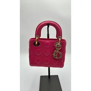 Pre-owned Leather Luxury Bags & Accessories Christian Dior Lady Dior Mini Lambskin Cannage Lady Dior, Pink Date Code: 18MA0194Q. Entrupy ID: XR2T8GY.