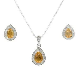 Natural Pear Shaped Citrine Necklace and Earrings Jewelry Sets