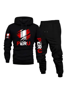 Men's Casual Fleece Hoodie & Pants 2-Piece Set, Peru Print - Outdoor Activities, Daily Versatile & Breathable, Front Kangaroo Pocket, Fall & Winter Wear, Perfect as a Surprise Gift