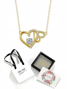 Interlocked Hearts Unique double-heart diamond clavicle necklace with interlocking ring design. Paired with an exquisite drawer jewelry box, ideal gift for women on birthdays, Mother's Day, Valentine's Day, Christmas and anniversaries.