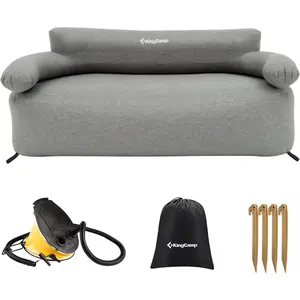 KingCamp Double Inflatable Couch for Camping, Portable Foldable Eco-Friendly Reach-Certified PVC Liner Air Lounger 2-Person Blow Up Sofa with Foot Pump, Pegs, Repair Kit & Removable Cover