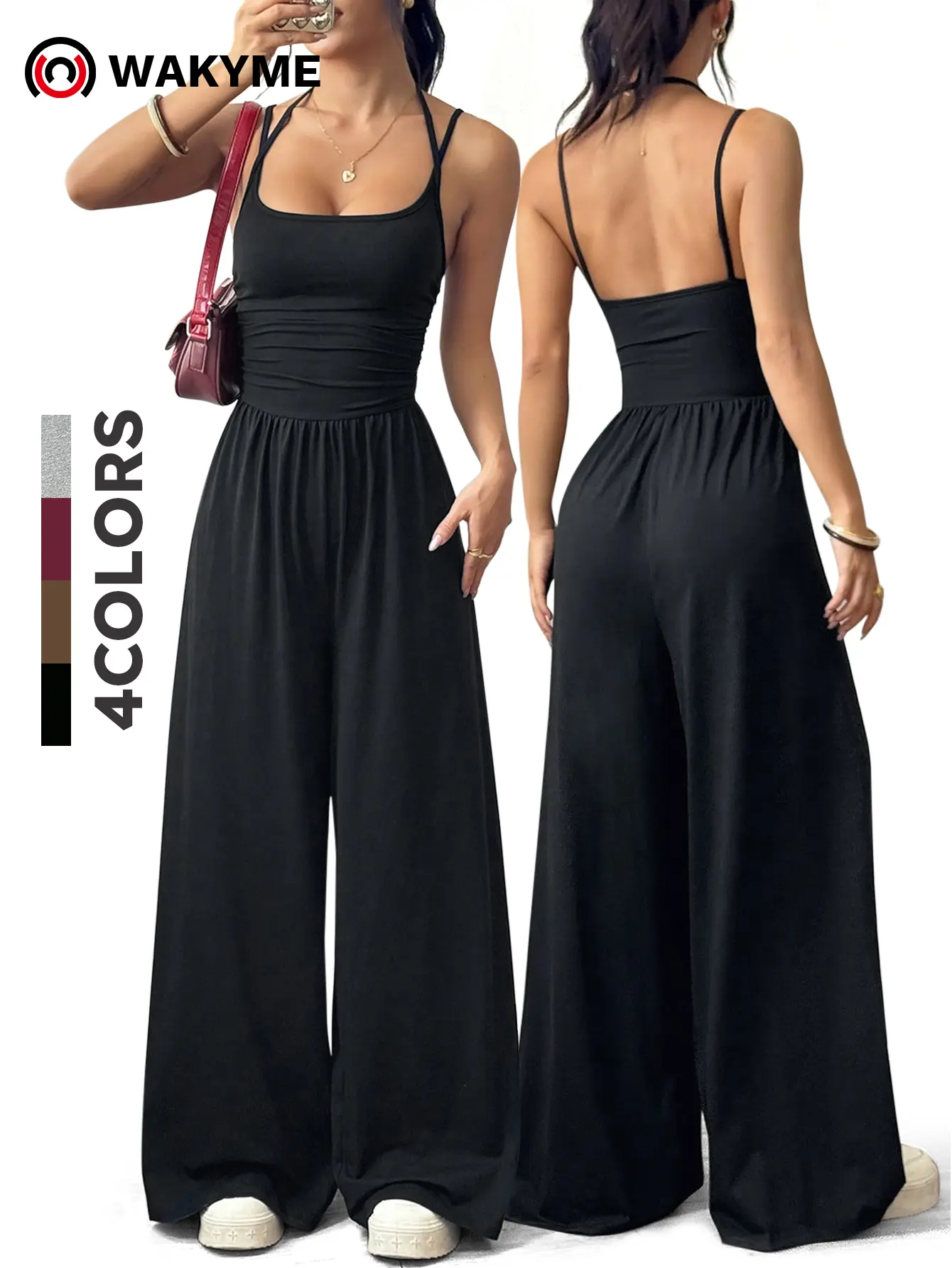 Women’s Strapless Tube Top Jumpsuit, Casual Wide-Leg Loose Fit Romper, Sleeveless Summer One-Piece Outfit for Everyday Wear