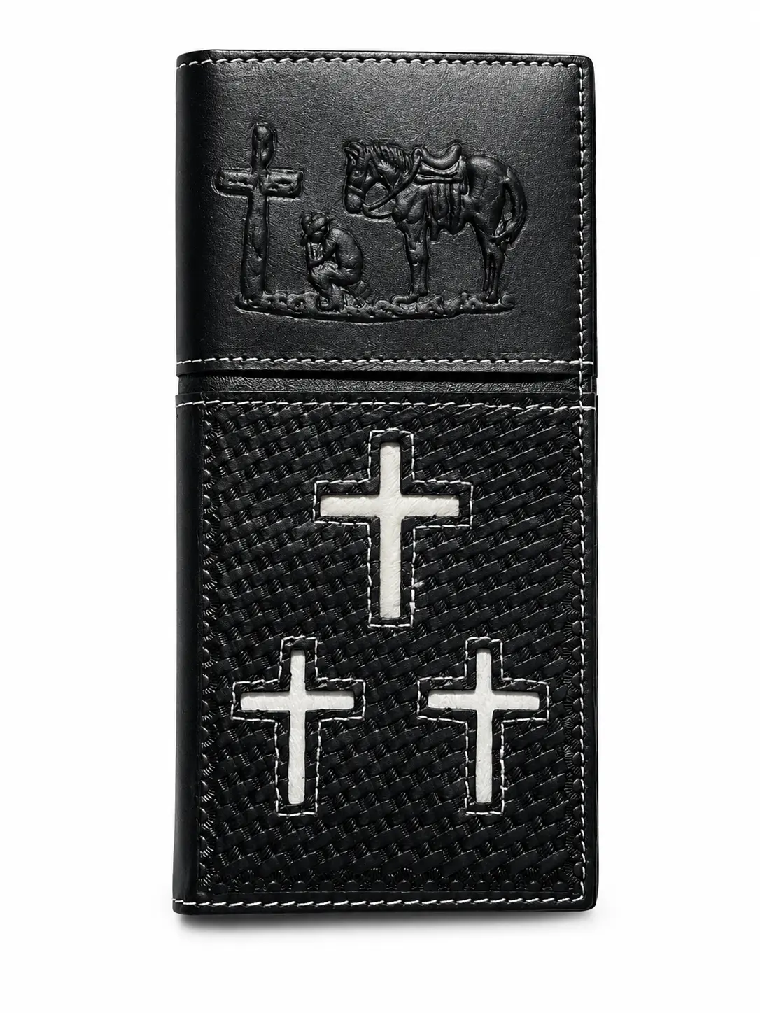 Western Cross Rodeo Wallet | Black Checkbook Wallet