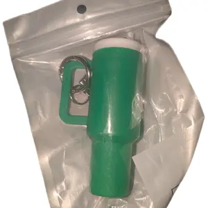 Chapstick Holder Keychain - Green Plastic Key Ring Accessory in Clear Packaging