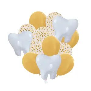 13 Pack White Tooth Balloon Bouquet Bundle Set for Party Dental Student Graduation Decoration Supplies Accessories 0350