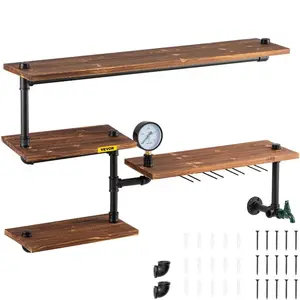 VEVOR Industrial Pipe Shelving, Pipe Shelves with 5 - Tier Wood Planks, Rustic Floating Shelves Wall Mounted, Wall Shelf DIY Bookshelf for Bar Kitchen Bathroom Farmhouse Living Room, 47x28x9 inchVEVOR Super Brand Day