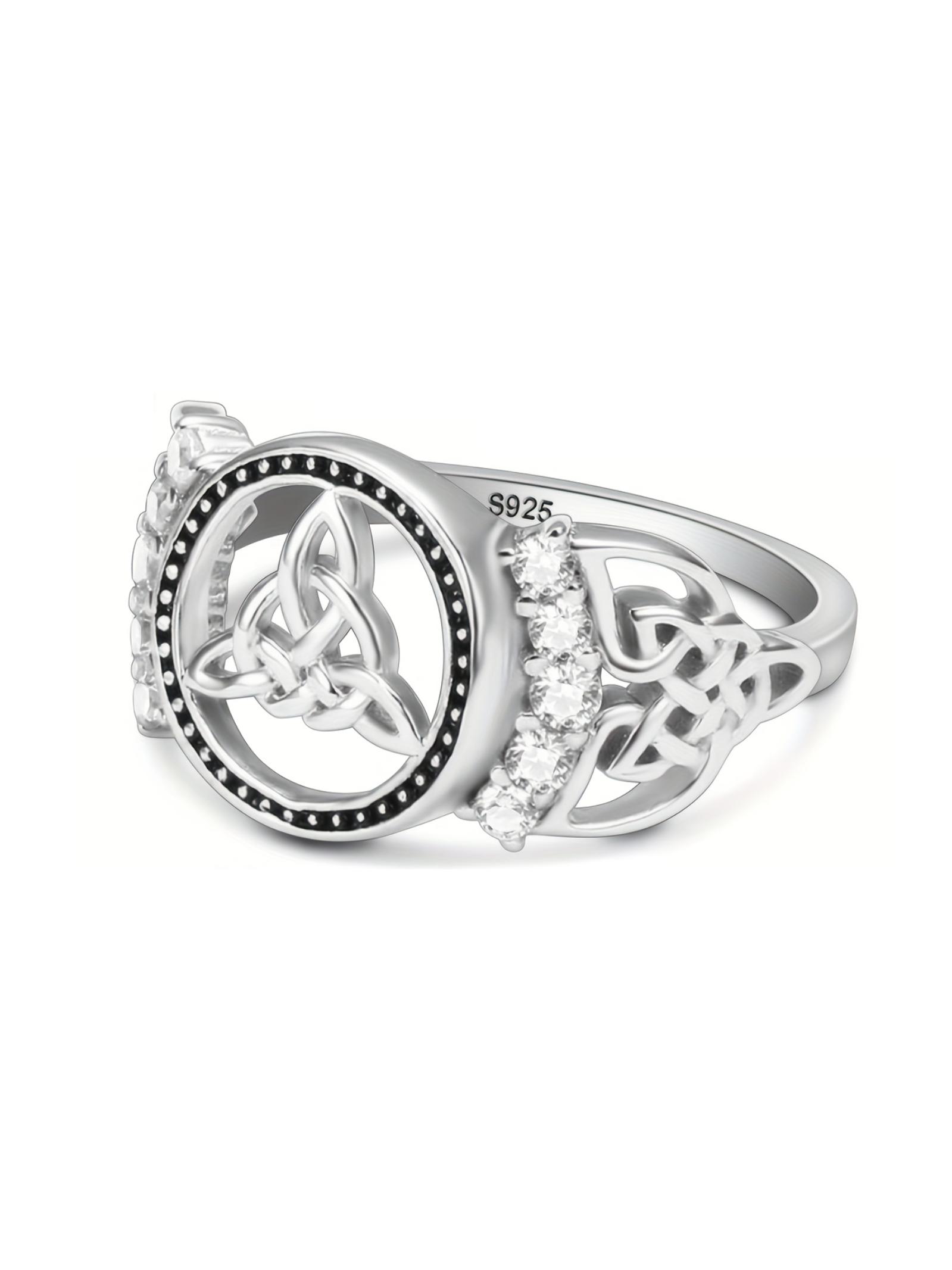 925 Sterling Silver Celtic Knot Triquetra Ring for Men, Vintage Irish Trinity Knot Signet Ring , Handmade Gothic Witchy Jewelry, Unique Pagan Amulet Ring Gift for Boyfriend Husband, Retro Viking Style Statement Ring for Daily Wear & Occasions