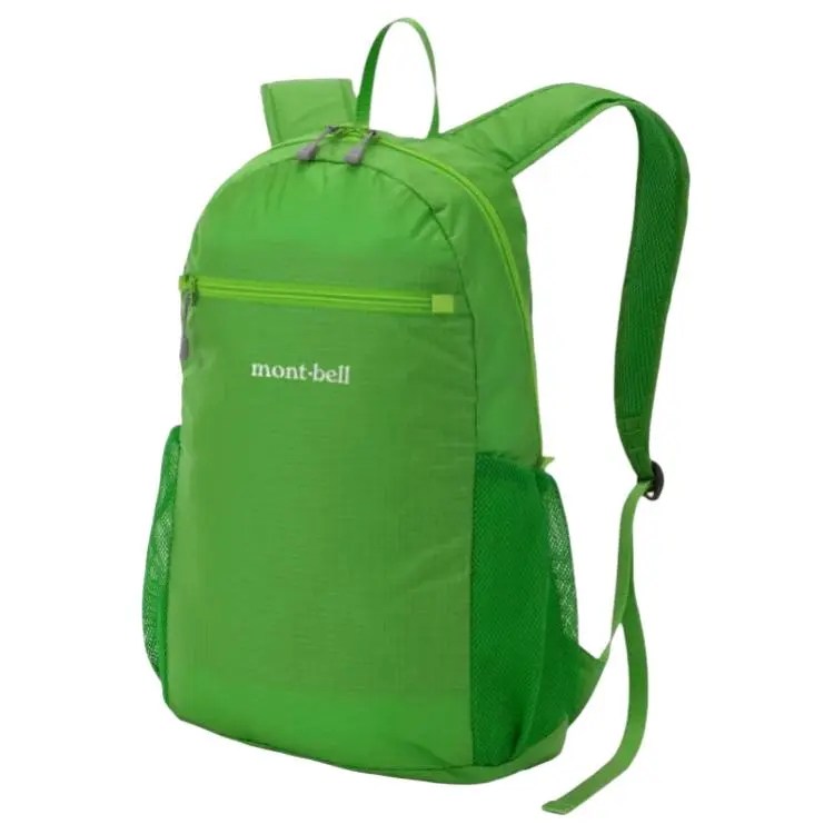 Montbell 10L Casual Nylon Backpack - Lightweight, Water-Resistant Daypack, Zipper Backpack with Front Logo Print for Men, Women (Green)