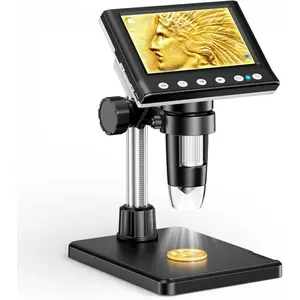 Digital Coin Microscope, 1000X Magnifier with 8 Adjustable Lights for Coin Inspection, Electronics Repair, Soldering, 1080P