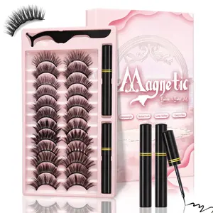 Magnetic Eyelashes and Eyeliner Kit, 12 Pairs Different Magnetic Lashes 3D Natural Look with Eyeliner and Tweezers Easy to Apply, Reusable & Sweatproof Mink False Eyelashes, No Glue Needed (12 pcs)